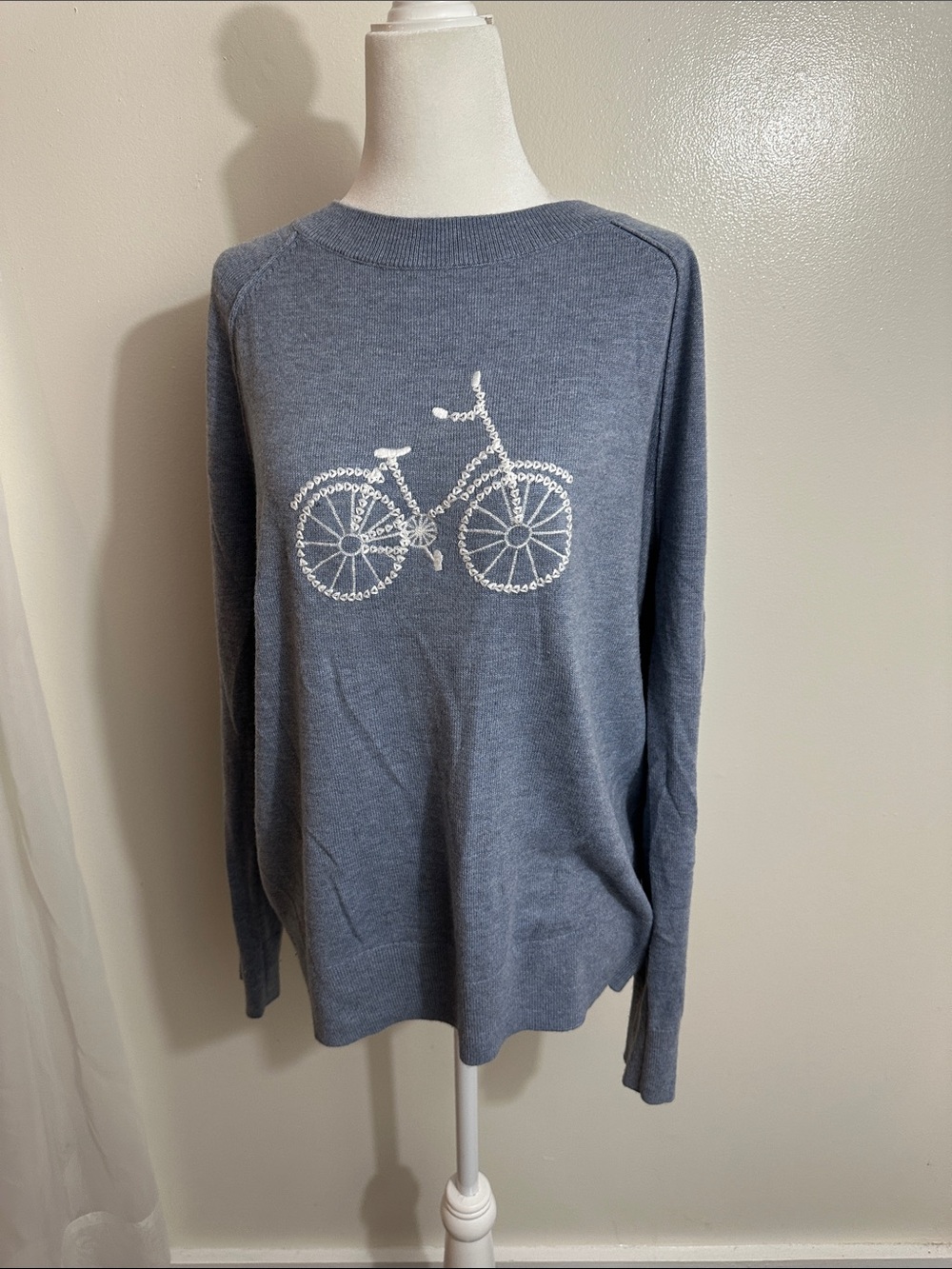 LOFT Gray Crewneck Sweater with White Sequin Bicycle